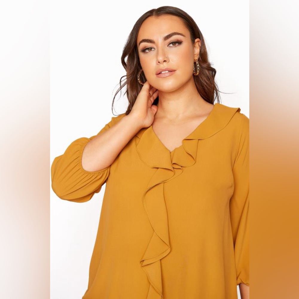 Anthropologie ruffled long sleeve in mustard yellow / gold size large